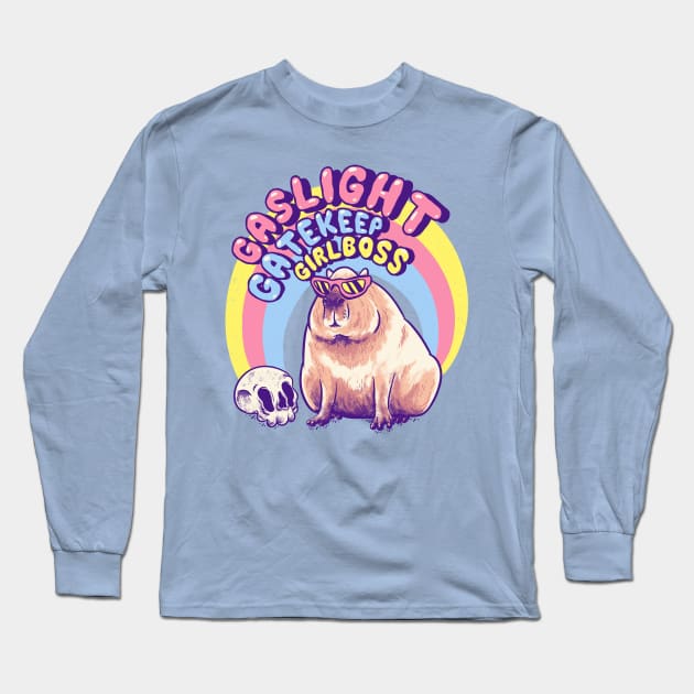 Gaslight Gatekeep Girlboss - Capybara MEME Long Sleeve T-Shirt by anycolordesigns